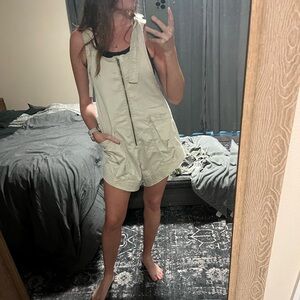 Free People Light Olive Utility Romper with Front Zip
